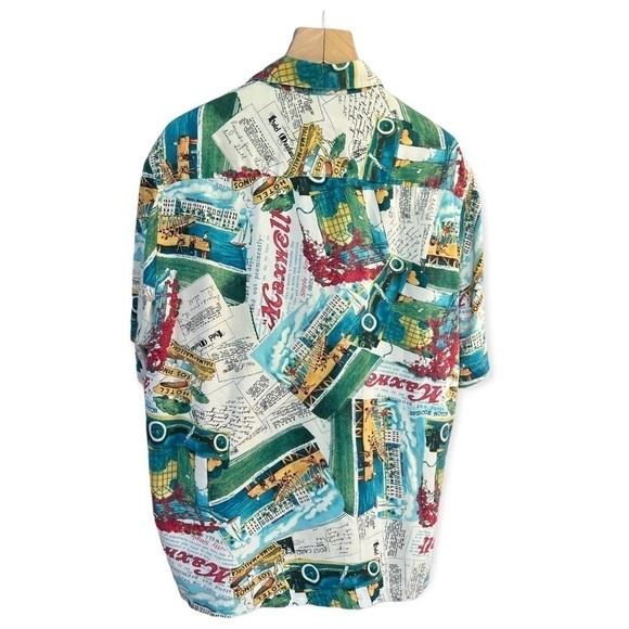 Caribbean Pineapple Men’s Hawaiian Maxwell Silk Blend Button Down Shirt, Large - Picture 2 of 9